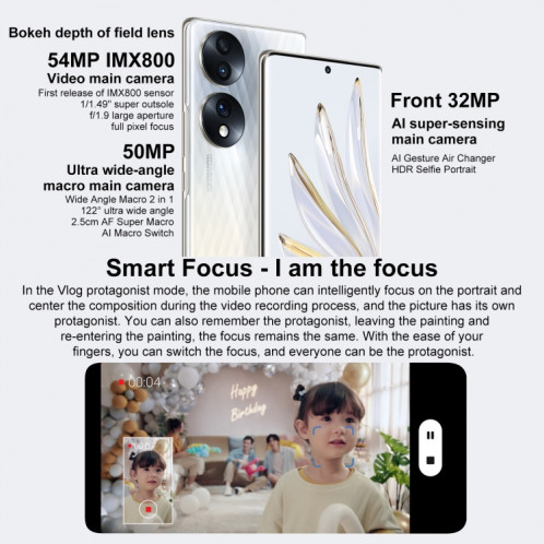 Honor 70 5G FNE-AN00, appareils photo 54MP, 12 Go + 256 Go, version chinoise, Caméras triple arrière, identification des empreintes digitales de l'écran, 6,67 pouces Magic UI 6.1 Qualcomm Snapdragon 778G Plus Octa SH41JB1261-07