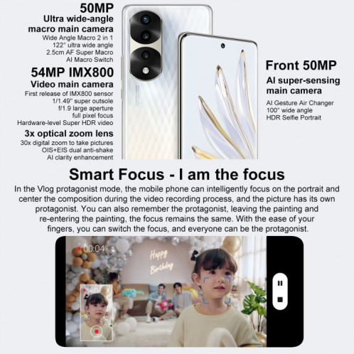 Honor 70 Pro 5G SDY-AN00, appareils photo 54MP, 8 Go + 256 Go, version chinoise, Caméras triple arrière, identification des empreintes digitales de l'écran, 6,78 pouces Magic UI 6.1 Dimensity 8000 Octa Core jusqu'à SH143J585-07