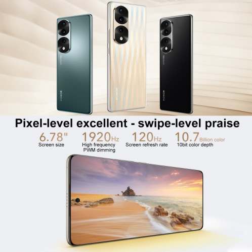 Honor 70 Pro+ 5G HPB-AN00, appareils photo 54MP, 8 Go + 256 Go, version Chine, Caméras triple arrière, identification des empreintes digitales de l'écran, 6,78 pouces Magic UI 6.1 Dimensity 9000 Octa Core jusqu'à SH145G343-07