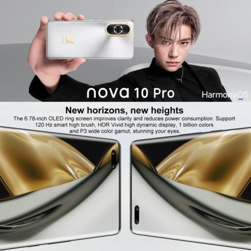Huawei nova 10 Pro 4G GLA-AL00, 256 Go, caméra frontale 60MP, version Chine, Triple caméra arrière + double caméra frontale, identification d'empreintes digitales à l'écran, 6,78 pouces HarmonyOS 2 Qualcomm SH197G1054-07