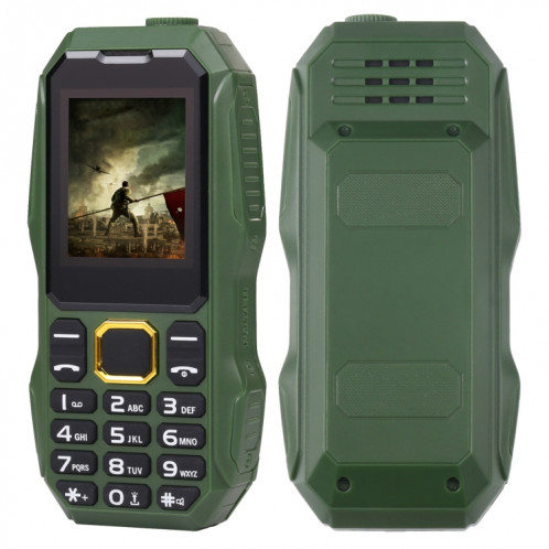 W2025 Téléphone pour personnes âgées à triple vérification, Étanche, antichoc, antipoussière, batterie 5800 mAh, 1,8 pouces, 21 touches, lampe de poche LED, double SIM (vert) SH213G190-07