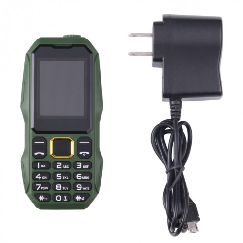 W2025 Téléphone pour personnes âgées à triple vérification, Étanche, antichoc, antipoussière, batterie 5800 mAh, 1,8 pouces, 21 touches, lampe de poche LED, double SIM (vert) SH213G190-07