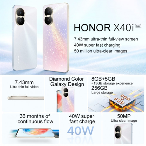 Honor X40i 5G DIO-AN00, caméras 50MP, 12 Go + 256 Go, version chinoise, Caméras arrière doubles, identification d'empreintes digitales latérales, batterie 4000 mAh, 6,7 pouces Magic UI 6.1 / Android 12 Dimensity 700 SH16JS335-07