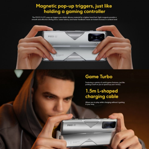  Xiaomi POCO F4 GT 5G, appareil photo 64MP, 12 Go + 256 Go, version globale avec Google Play, Caméras triple arrière, identification d'empreintes digitales faciales et latérales AI, 6,67 pouces MIUI 13 / SX229B1135-07