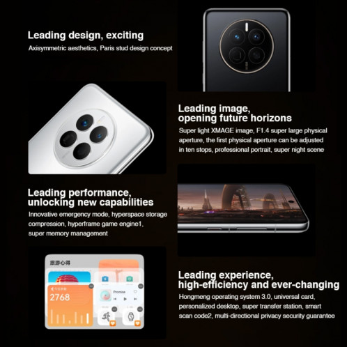HUAWEI Mate 50E 256 Go, appareil photo 50 MP, version chinoise, Caméras arrière doubles, identification d'empreintes digitales à l'écran, 6,7 pouces HarmonyOS 3.0 Qualcomm Snapdragon 778G 4G Octa Core jusqu'à 2,42 SH269S1128-09