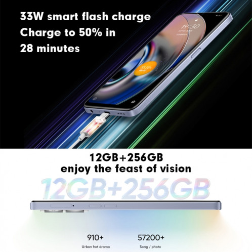 Realme V23 5G, appareil photo 48MP, 12 Go + 256 Go, Caméras arrière doubles, identification d'empreintes digitales latérales, batterie 5000 mAh, Realme UI 3.0 de 6,58 pouces / Android 12 MediaTek Dimensity 810 Octa SR75NB641-014