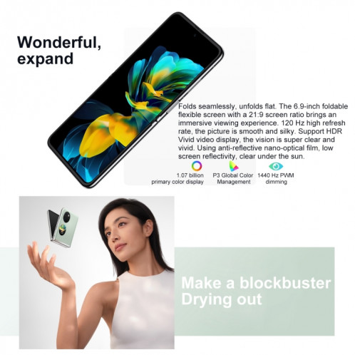 HUAWEI Pocket S 128 Go BAL-AL60, appareil photo 40 MP, version Chine, Caméras arrière doubles, identification d'empreintes digitales latérales, 6,9 pouces + 1,04 pouces HarmonyOS 3.0 Snapdragon 778G Octa Core jusqu'à SH91OB1134-013