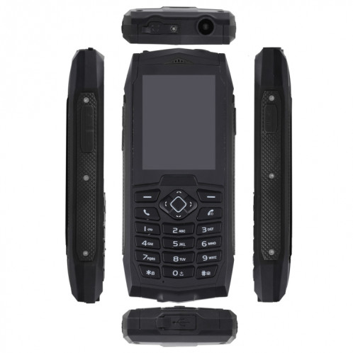 Téléphone robuste Rugtel R1C, IP68 étanche à la poussière antichoc, 2,4 pouces, MTK6261D, batterie 2000 mAh, SOS, FM, double SIM (noir) SR303B1763-014