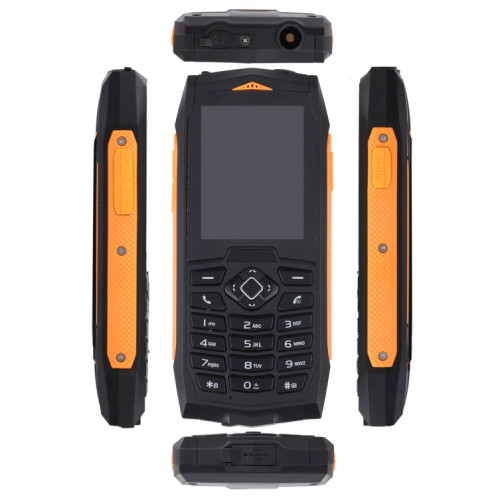 Téléphone robuste Rugtel R1C, IP68 étanche à la poussière antichoc, 2,4 pouces, MTK6261D, batterie 2000 mAh, SOS, FM, double SIM (orange) SR303E535-014