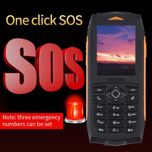 Téléphone robuste Rugtel R1C, IP68 étanche à la poussière antichoc, 2,4 pouces, MTK6261D, batterie 2000 mAh, SOS, FM, double SIM (orange) SR303E535-014