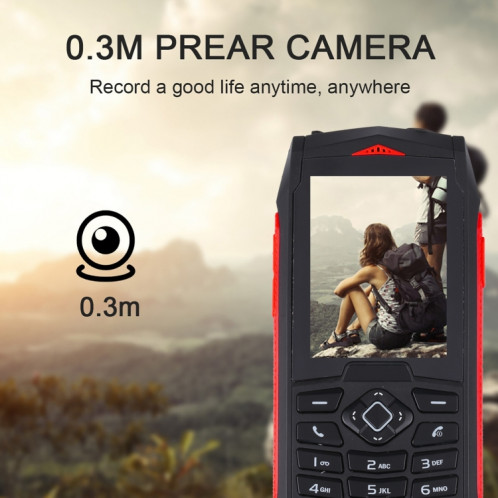 Téléphone robuste Rugtel R1C, IP68 étanche à la poussière antichoc, 2,4 pouces, MTK6261D, batterie 2000 mAh, SOS, FM, double SIM (rouge) SR303R207-014