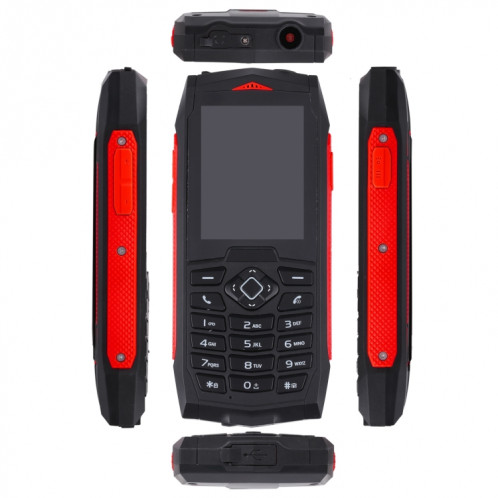 Téléphone robuste Rugtel R1C, IP68 étanche à la poussière antichoc, 2,4 pouces, MTK6261D, batterie 2000 mAh, SOS, FM, double SIM (rouge) SR303R207-014