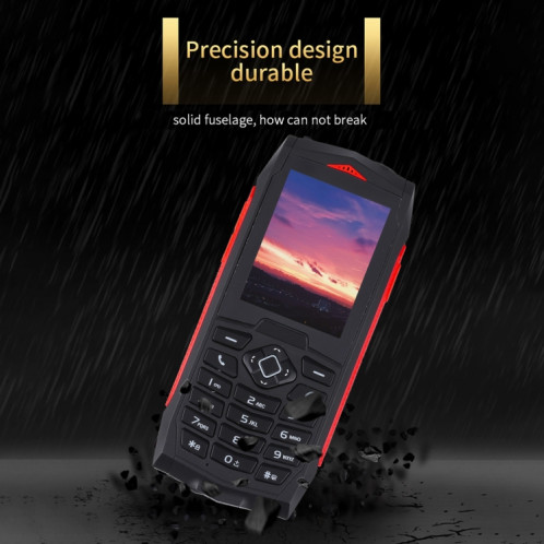 Téléphone robuste Rugtel R1C, IP68 étanche à la poussière antichoc, 2,4 pouces, MTK6261D, batterie 2000 mAh, SOS, FM, double SIM (rouge) SR303R207-014