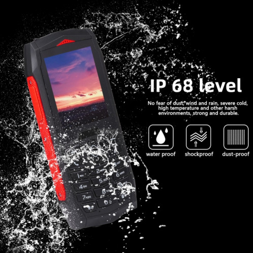 Téléphone robuste Rugtel R1C, IP68 étanche à la poussière antichoc, 2,4 pouces, MTK6261D, batterie 2000 mAh, SOS, FM, double SIM (rouge) SR303R207-014