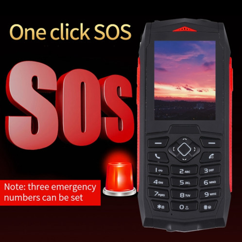 Téléphone robuste Rugtel R1C, IP68 étanche à la poussière antichoc, 2,4 pouces, MTK6261D, batterie 2000 mAh, SOS, FM, double SIM (rouge) SR303R207-014