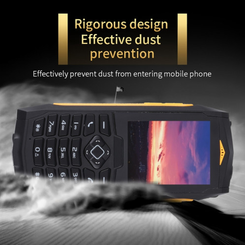 Téléphone robuste Rugtel R1C, IP68 étanche à la poussière antichoc, 2,4 pouces, MTK6261D, batterie 2000 mAh, SOS, FM, double SIM (jaune) SR303Y987-014