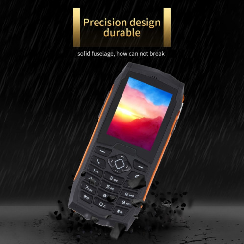Téléphone robuste Rugtel R1D, IP68 étanche à la poussière antichoc, 2,4 pouces, MTK6261D, batterie 2000 mAh, haut-parleur fort, FM, réseau : 2G, double SIM (orange) SR304E543-013