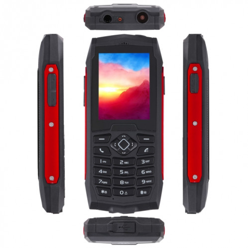 Téléphone robuste Rugtel R1D, IP68 étanche à la poussière et aux chocs, 2,4 pouces, MTK6261D, batterie 2000 mAh, haut-parleur fort, FM, réseau : 2G, double SIM (rouge) SR304R1954-013