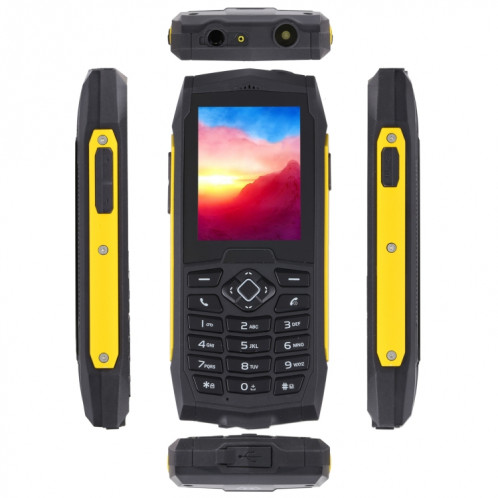 Téléphone robuste Rugtel R1D, IP68 étanche à la poussière et aux chocs, 2,4 pouces, MTK6261D, batterie 2000 mAh, haut-parleur fort, FM, réseau : 2G, double SIM (jaune) SR304Y1553-013