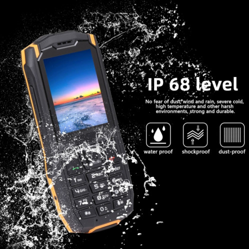 Téléphone robuste Rugtel R2C, IP68 étanche à la poussière antichoc, 2,4 pouces, MTK6261D, batterie 2500 mAh, SOS, FM, double SIM (orange) SR305E501-014