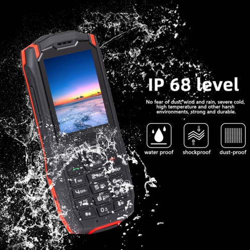 Téléphone robuste Rugtel R2C, IP68 étanche à la poussière antichoc, 2,4 pouces, MTK6261D, batterie 2500 mAh, SOS, FM, double SIM (rouge) SR305R1692-014