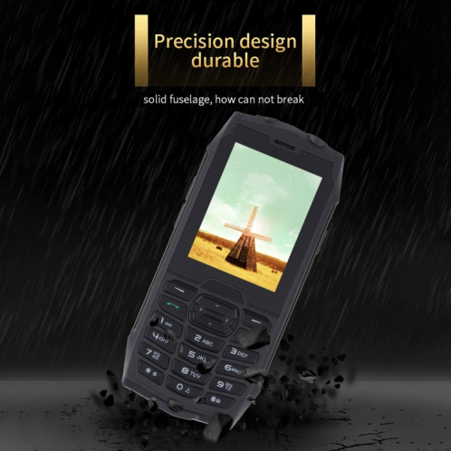 Téléphone robuste Rugtel R3C, IP68 étanche à la poussière antichoc, 2,8 pouces, MTK6261D, batterie 2500 mAh, SOS, FM, double SIM (noir) SR306B109-014