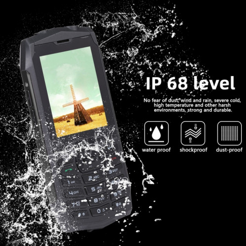 Téléphone robuste Rugtel R3C, IP68 étanche à la poussière antichoc, 2,8 pouces, MTK6261D, batterie 2500 mAh, SOS, FM, double SIM (noir) SR306B109-014