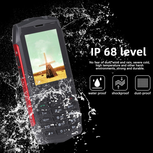 Téléphone robuste Rugtel R3C, IP68 étanche à la poussière et aux chocs, 2,8 pouces, MTK6261D, batterie 2500 mAh, SOS, FM, double SIM (rouge) SR306R1138-014