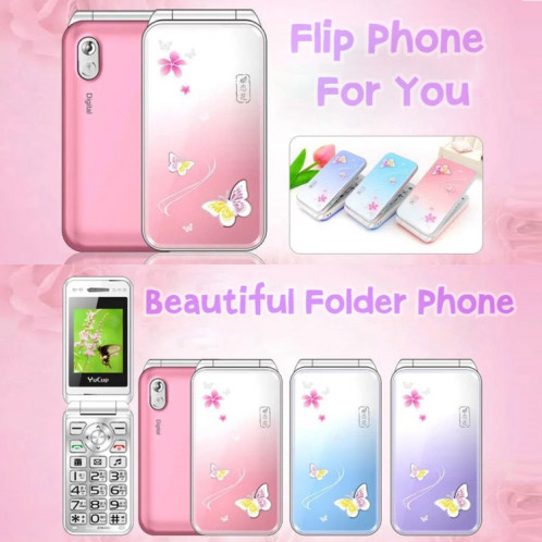 N509 Femmes Flip Téléphone, 2,4 pouces, 6800 mAh, prise en charge FM, lampes de poche, MP3, grandes touches, double carte SIM, prise UE (violet) SH312P5-08