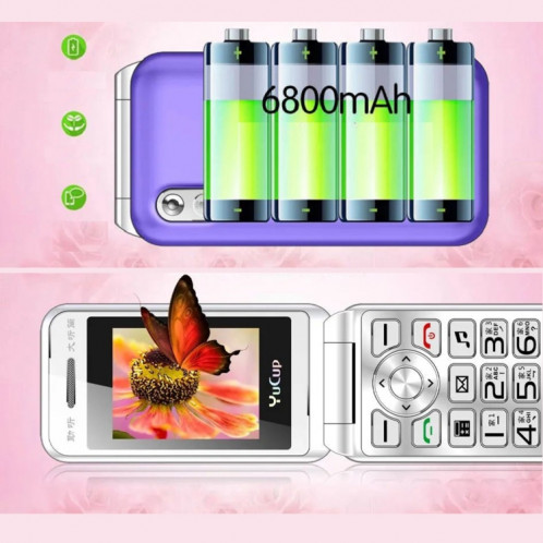 N509 Femmes Flip Téléphone, 2,4 pouces, 6800 mAh, prise en charge FM, lampes de poche, MP3, grandes touches, double SIM, prise UE (rose) SH312F1844-08