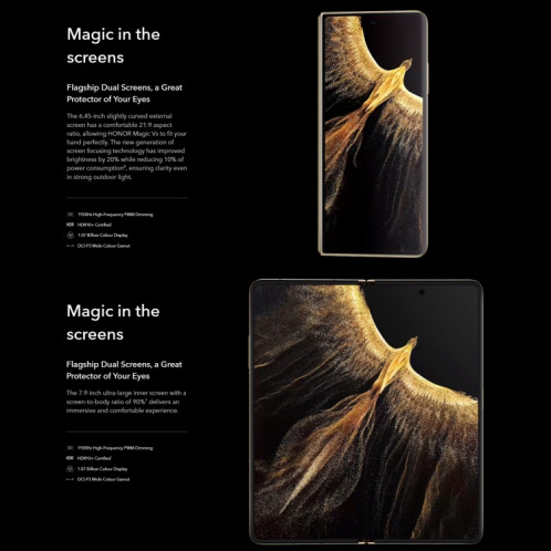 Honor Magic Vs Ultimate 5G FRI-AN10, appareil photo 54MP, 16 Go + 512 Go, version chinoise, Caméras triple arrière, identification d'empreintes digitales latérales, 7,9 pouces + 6,45 pouces Magic UI 7.0 Android 12 SH331J1815-014