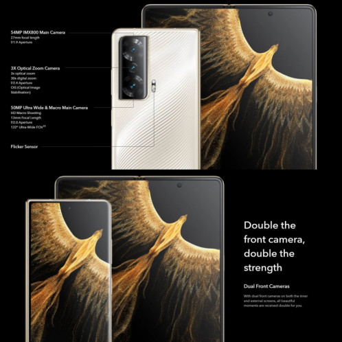 Honor Magic Vs Ultimate 5G FRI-AN10, appareil photo 54MP, 16 Go + 512 Go, version chinoise, Caméras triple arrière, identification d'empreintes digitales latérales, 7,9 pouces + 6,45 pouces Magic UI 7.0 Android 12 SH331J1815-014