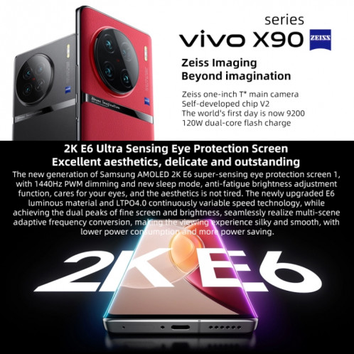 Vivo X90 Pro + 5G, appareil photo 64MP, 12 Go + 512 Go, Caméras arrière quadruples, identification des empreintes digitales de l'écran / identification du visage, batterie 4700 mAh, 6,78 pouces Android 13.0 OriginOS 3 SV356B1215-012
