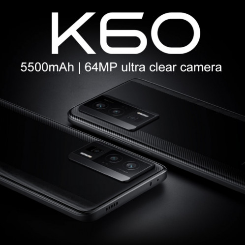 Xiaomi Redmi K60 5G, appareil photo 64MP, 12 Go + 512 Go, Caméras triple arrière, identification des empreintes digitales de l'écran, batterie 5500 mAh, 6,67 pouces MIUI 14 Snapdragon 8+ Gen1 Octa Core 4 nm jusqu'à SX364W1260-015