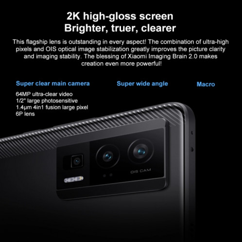 Xiaomi Redmi K60 5G, appareil photo 64MP, 12 Go + 512 Go, Caméras triple arrière, identification des empreintes digitales de l'écran, batterie 5500 mAh, 6,67 pouces MIUI 14 Snapdragon 8+ Gen1 Octa Core 4 nm jusqu'à SX364W1260-015