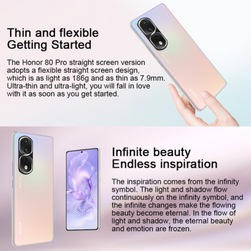 Honor 80 Pro Flat 5G ANB-AN00, caméras 160MP, 12 Go + 256 Go, version chinoise, Caméras triple arrière, identification des empreintes digitales de l'écran, 6,67 pouces Magic UI 7.0 Qualcomm Snapdragon 8+ Gen1 Octa SH76JB856-010