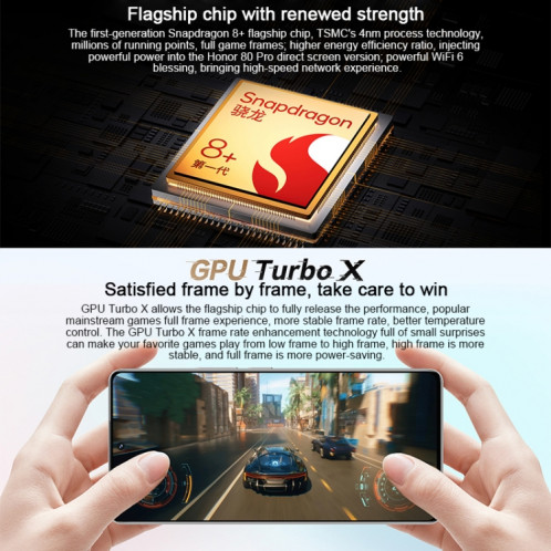 Honor 80 Pro Flat 5G ANB-AN00, caméras 160MP, 12 Go + 256 Go, version chinoise, Caméras triple arrière, identification des empreintes digitales de l'écran, 6,67 pouces Magic UI 7.0 Qualcomm Snapdragon 8+ Gen1 Octa SH76JB856-010