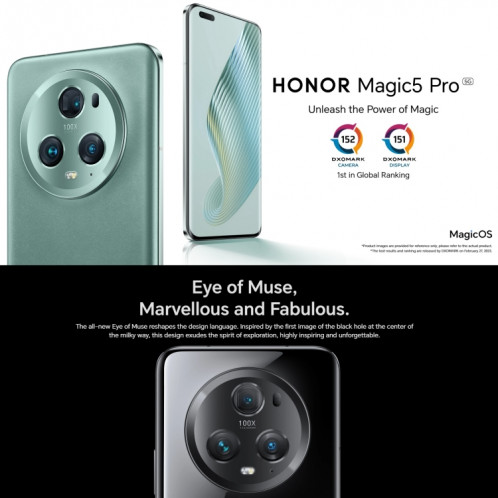 Honor Magic5 Pro 5G PGT-AN10, appareil photo 50MP, 12 Go + 256 Go, version chinoise, Caméras triple arrière, identification des empreintes digitales de l'écran, batterie 5450 mAh, interface utilisateur magique 6,81 SH392P308-018