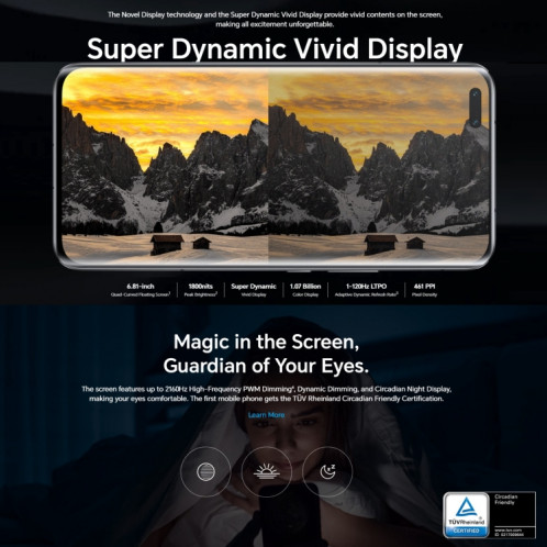 Honor Magic5 Pro 5G PGT-AN10, appareil photo 50MP, 16 Go + 512 Go, version chinoise, Caméras triple arrière, identification des empreintes digitales de l'écran, batterie 5450 mAh, 6,81 pouces Magic UI 7.1 / Android 13 SH93JB247-018
