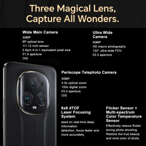 Honor Magic5 Ultimate 5G PGT-AN20, appareil photo 50MP, 16 Go + 512 Go, version chinoise, Caméras triple arrière, identification des empreintes digitales de l'écran, batterie 5450 mAh, 6,81 pouces Magic UI 7.1 / SH394E403-011