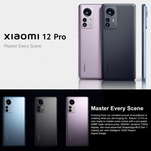  Xiaomi 12 Pro Version globale de l'UE, appareil photo 50MP, 12 Go + 256 Go, Caméras arrière triple, identification faciale et identification des empreintes digitales de l'écran, batterie 4600 mAh, MIUI SX398B273-013