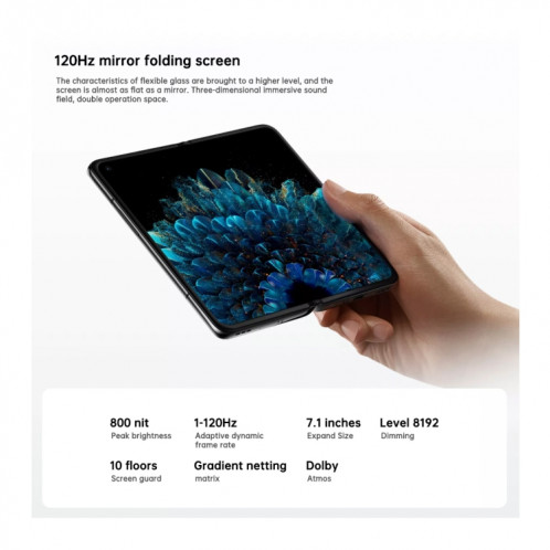 OPPO Find N 5G, 8 Go + 256 Go, appareil photo 50MP, version chinoise, Caméras arrière triples, identification du visage et identification des empreintes digitales latérales, écran 7,1 pouces + 5,49 pouces, ColorOS 12 SO435W1273-014