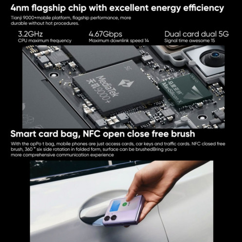 OPPO Find N2 Flip 16 Go + 512 Go, appareil photo 50MP, version chinoise, Double caméra arrière, identification du visage et identification des empreintes digitales latérales, écran 6,8 pouces + 3,26 pouces, ColorOS SO441B893-017