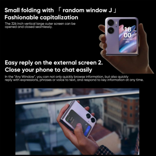 OPPO Find N2 Flip 16 Go + 512 Go, appareil photo 50MP, version chinoise, Double caméra arrière, identification du visage et identification des empreintes digitales latérales, écran 6,8 pouces + 3,26 pouces, ColorOS SO441B893-017