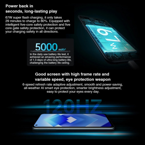 OPPO K10 5G, 8 Go + 256 Go, appareil photo 64MP, version chinoise, Triple caméras arrière, identification d'empreintes digitales latérales, 6,59 pouces ColorOS 12.1 Dimensity 8000-MAX Octa Core jusqu'à 2,75 Ghz, SO447B1339-011
