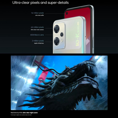 OPPO K10x 5G, 8 Go + 128 Go, appareil photo 64MP, version chinoise, Triple caméras arrière, identification d'empreintes digitales latérales, 6,59 pouces ColorOS 12.1 Qualcomm Snapdragon 695 Octa Core jusqu'à 2,2 GHz, SO50JS1183-010