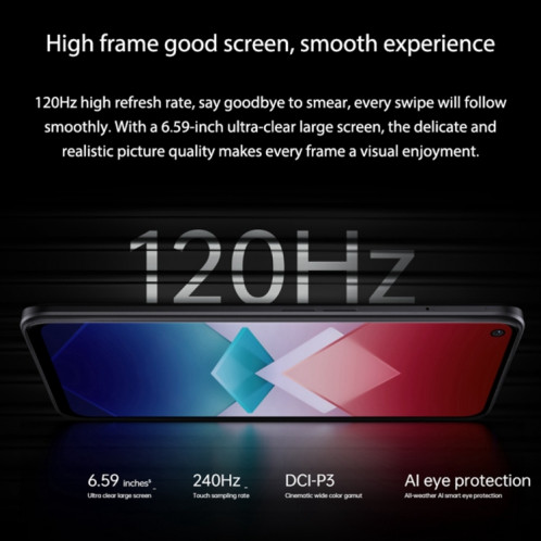 OPPO K10x 5G, 8 Go + 256 Go, appareil photo 64MP, version chinoise, Triple caméras arrière, identification d'empreintes digitales latérales, 6,59 pouces ColorOS 12.1 Qualcomm Snapdragon 695 Octa Core jusqu'à 2,2 GHz, SO451B774-010