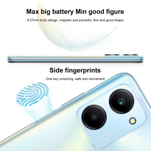 Honor Play7T RKY-AN10, appareil photo 50MP, 8 Go + 128 Go, version chinoise, Double caméra arrière, identification d'empreintes digitales latérales, batterie 6000 mAh, 6,74 pouces Magic UI 6.1 / Android 12 Dimensity SH472L311-011