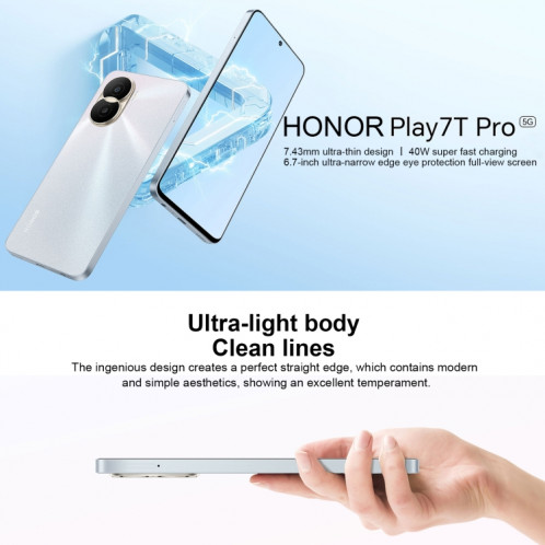 Honor Play7T Pro DIO-AN00, appareil photo 50MP, 8 Go + 256 Go, version chinoise, Caméras arrière doubles, identification d'empreintes digitales latérales, batterie 4000 mAh, 6,7 pouces Magic UI 6.1 / Android 12 SH475B1204-08