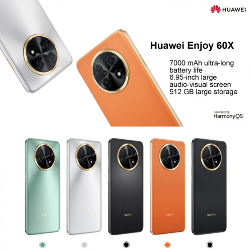 Huawei Enjoy 60X 512 Go STG-AL00, version chinoise, Caméras arrière doubles, identification d'empreintes digitales latérales, batterie 7000 mAh, 6,95 pouces HarmonyOS 3.0 Qualcomm Snapdragon 680 Octa Core 2,4 GHz, SH487B207-011